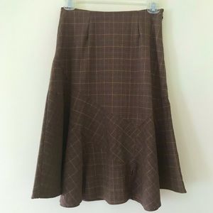 Flair Plaid Skirt Metallic Copper Thread Root Beer Spandex